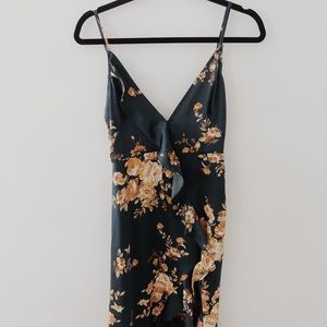 capriccio satin floral ruffle maxi dress